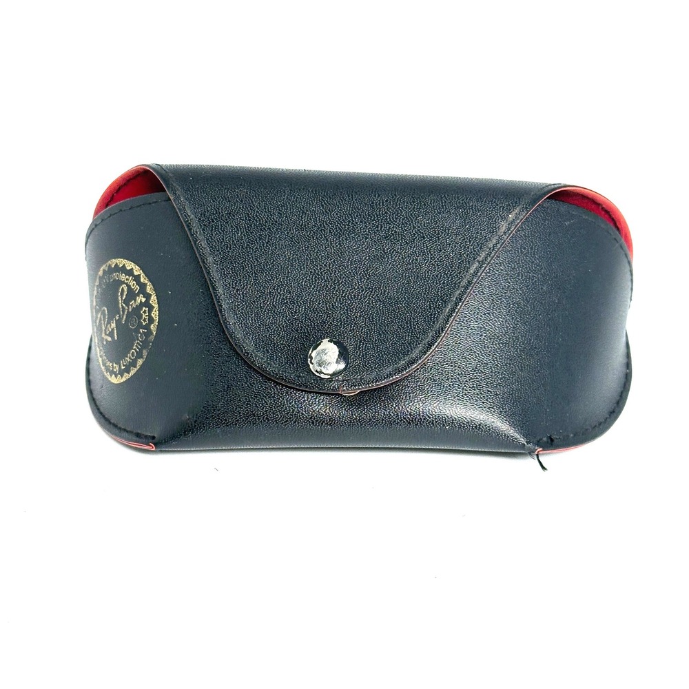 Ray-Ban Sunglasses Case Black Faux Leather Red Interior Snap Closure Luxottica